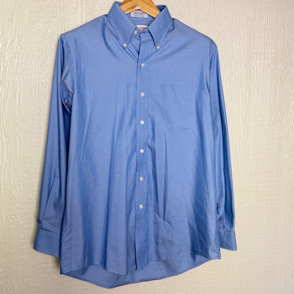 Roundtree & Yorke Mens Blue Wrinkle Resistant Pima Cotton Dress Shirt 15.5 34
